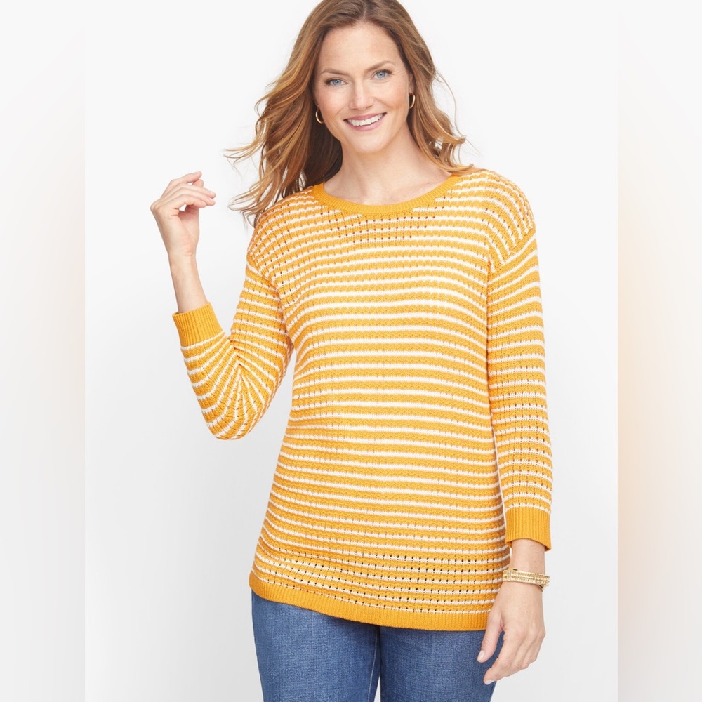 Talbots Striped Open Knit Sweater. JUNGLE STRIPE. Size P. NWT.
